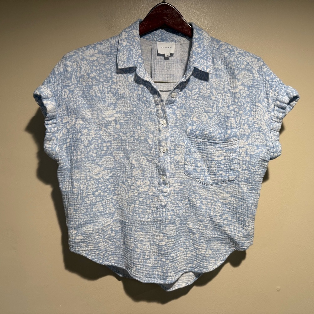 sundays - we are sundays Anthropologie blue & white floral gauze button down